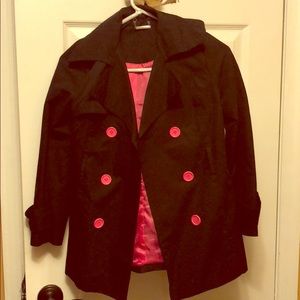 Girls black and hot pink pea coat